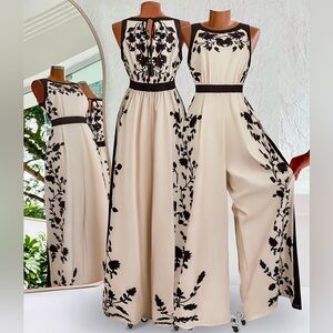 ♥️Hello Gorgeous! Beige and Black Floral Sleeveless Jumpsuit -NWT Plus Size